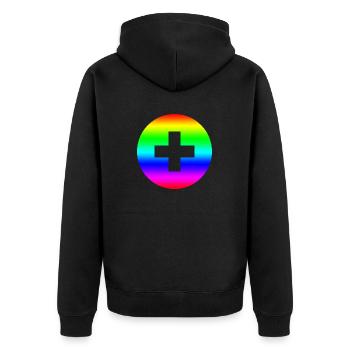 Runder Regenbogen plus Kreuz - Unisex Premium Bio Zip Hoodie - Schwarz - Hinten - Nico (187cm)