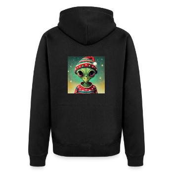 alien wearing a ugly Christmas sweater - Unisex Premium Organic Zip Hoodie - black - Back - Nico (187cm)