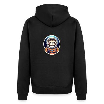 Faultier Astronaut Illustration - Unisex Premium Bio Zip Hoodie - Schwarz - Hinten - Nico (187cm)