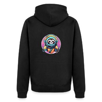 Faultier Astronaut Illustration - Unisex Premium Bio Zip Hoodie - Schwarz - Hinten - Nico (187cm)