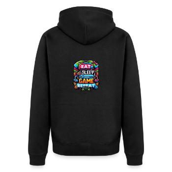 Eat, Sleep, Game, Repeat | Gift for gamers - Unisex Premium Organic Zip Hoodie - black - Back - Nico (187cm)