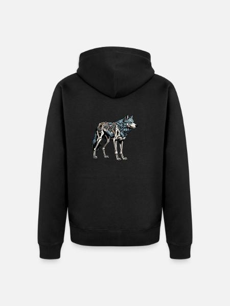 Wolf Skeleton Illustration - Unisex Premium Organic Zip Hoodie - black