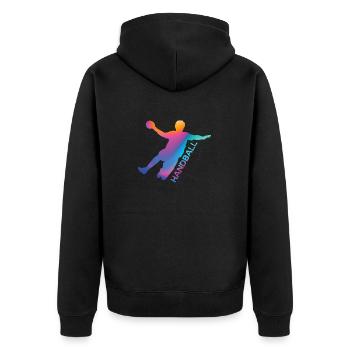 Handballer - Unisex Premium Bio Zip Hoodie - Schwarz - Hinten - Nico (187cm)