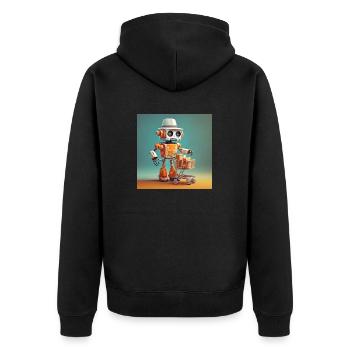 cute little orange vintage robot buying groceries - Unisex Premium Organic Zip Hoodie - black - Back - Nico (187cm)