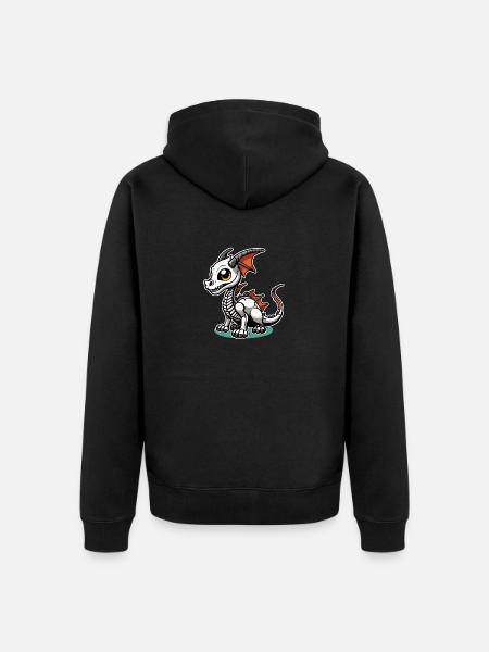 Cute Dragon Skeleton Illustration - Unisex Premium Organic Zip Hoodie - black