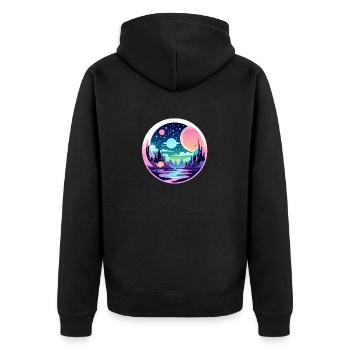 Moon Landscape Illustration - Unisex Premium Organic Zip Hoodie - black - Back - Nico (187cm)