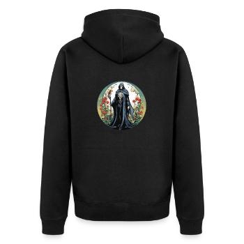 Illustration de fleurs de la Faucheuse - Veste à capuche bio Premium Unisexe - noir - Dos - Nico (187cm)