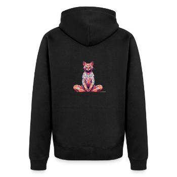 Yoga Shirt / Katze Lotussitz Illustration - Unisex Premium Bio Zip Hoodie - Schwarz - Hinten - Nico (187cm)