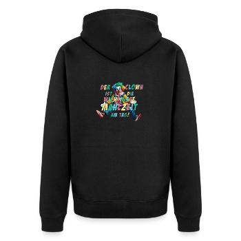 Der Clown ist die wichtigste Mahlzeit am Tag - Unisex Premium Bio Zip Hoodie - Schwarz - Hinten - Nico (187cm)