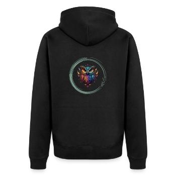 Eule, Krafttier, Weisheit, Intuition,Schamanisches - Unisex Premium Bio Zip Hoodie - Schwarz - Hinten - Nico (187cm)