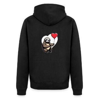 Faultier Herz Illustration Valentinstag - Unisex Premium Bio Zip Hoodie - Schwarz - Hinten - Nico (187cm)