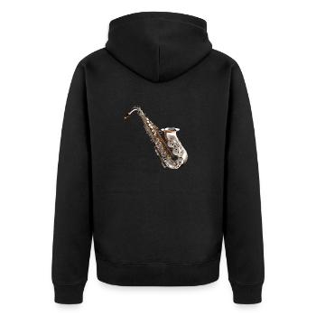 Das Saxophon ist ein beliebtes Instrument - Unisex Premium Bio Zip Hoodie - Schwarz - Hinten - Nico (187cm)