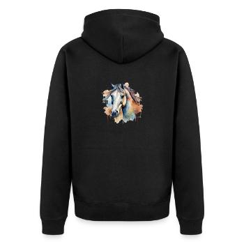 Pferd Krafttier Sinnlichkeit Dynamik Freiheit - Unisex Premium Bio Zip Hoodie - Schwarz - Hinten - Nico (187cm)