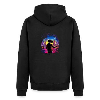 Urban VR Exploration: Cityscape Immersion Art - Unisex Premium Bio Zip Hoodie - Schwarz - Hinten - Nico (187cm)