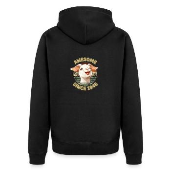 awesome Since 1946 - Humor 1946 Geburtstagsgeschenk - Unisex Premium Bio Zip Hoodie - Schwarz - Hinten - Nico (187cm)