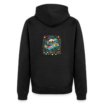 Musical Celebration: Vibrant Party Illustration - Unisex Premium Bio Zip Hoodie - Schwarz - Hinten - Nico (187cm)