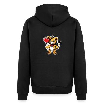 Löwe Herz - Valentinstag - Unisex Premium Bio Zip Hoodie - Schwarz - Hinten - Nico (187cm)