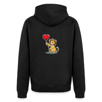 Löwe Herz - Valentinstag - Unisex Premium Bio Zip Hoodie - Schwarz - Hinten - Nico (187cm)