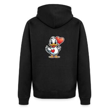 Ente Herz - Valentinstag - Unisex Premium Bio Zip Hoodie - Schwarz - Hinten - Nico (187cm)