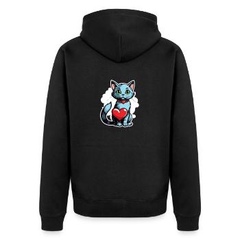 Katze Herz - Valentinstag - Unisex Premium Bio Zip Hoodie - Schwarz - Hinten - Nico (187cm)