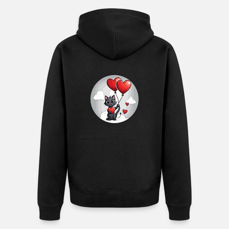 Coeur de chat - Saint-Valentin - Veste à capuche bio Premium Unisexe - noir