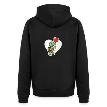 Schildkröte Herz - Valentinstag - Unisex Premium Bio Zip Hoodie - Schwarz - Hinten - Nico (187cm)