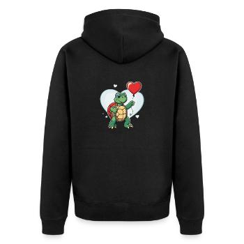 Schildkröte Herz - Valentinstag - Unisex Premium Bio Zip Hoodie - Schwarz - Hinten - Nico (187cm)