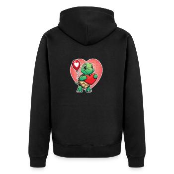 Schildkröte Herz - Valentinstag - Unisex Premium Bio Zip Hoodie - Schwarz - Hinten - Nico (187cm)