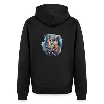 Schamanisches Krafttier Eule Weisheit, Intuition - Unisex Premium Bio Zip Hoodie - Schwarz - Hinten - Nico (187cm)