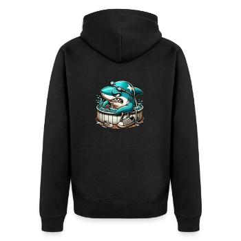Requin cool dans un baril de natation - Veste à capuche bio Premium Unisexe - noir - Dos - Nico (187cm)