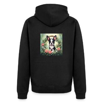 Cute Kawaii Baby Boston Terrier Floral - Unisex Premium Organic Zip Hoodie - black - Back - Nico (187cm)