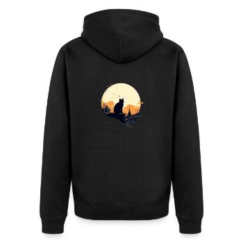 Lonely cat - Unisex Premium Organic Zip Hoodie - black - Back - Nico (187cm)