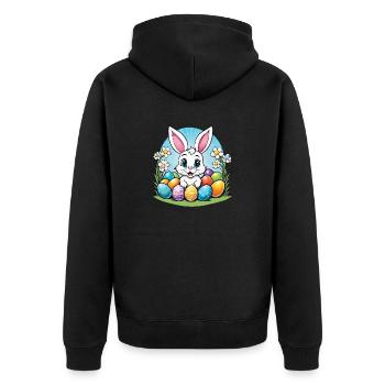 Osterhase Ostern Illustration - Unisex Premium Bio Zip Hoodie - Schwarz - Hinten - Nico (187cm)
