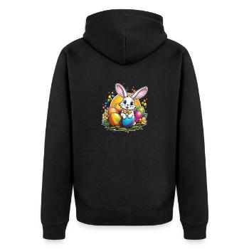 Osterhase Ostern Illustration - Unisex Premium Bio Zip Hoodie - Schwarz - Hinten - Nico (187cm)