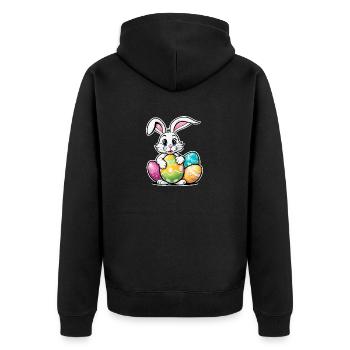 Osterhase Ostern Illustration - Unisex Premium Bio Zip Hoodie - Schwarz - Hinten - Nico (187cm)