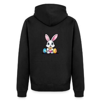 Osterhase Ostern Illustration - Unisex Premium Bio Zip Hoodie - Schwarz - Hinten - Nico (187cm)
