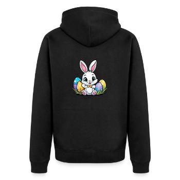 Osterhase Ostern Illustration - Unisex Premium Bio Zip Hoodie - Schwarz - Hinten - Nico (187cm)