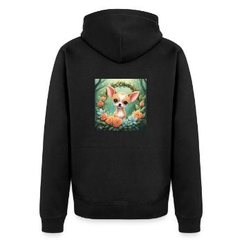Cute Kawaii Baby Chihuahua Floral - Unisex Premium Organic Zip Hoodie - black - Back - Nico (187cm)