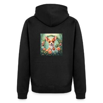 Cute Kawaii Baby Dog Floral - Unisex Premium Organic Zip Hoodie - black - Back - Nico (187cm)