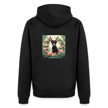 Niedlicher Kawaii Baby Dobermann Blumen - Unisex Premium Bio Zip Hoodie - Schwarz - Hinten - Nico (187cm)