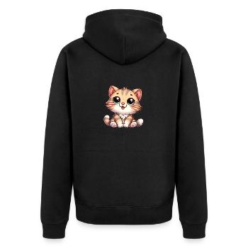 Katze Niedlich mit großen Augen für Katzenfreunde - Unisex Premium Bio Zip Hoodie - Schwarz - Hinten - Nico (187cm)