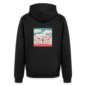 Celestial Whimsy: A Kuma-Inspired Journey in Silve - Unisex Premium Bio Zip Hoodie - Schwarz - Hinten - Nico (187cm)