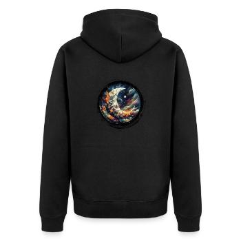 Mond Vektor Dreiecke Weltraumnebel - Kreis Schwarz - Unisex Premium Bio Zip Hoodie - Schwarz - Hinten - Nico (187cm)