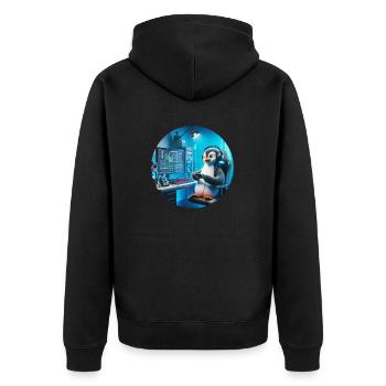 PinguStreamer Logo Rund - Unisex Premium Bio Zip Hoodie - Schwarz - Hinten - Nico (187cm)