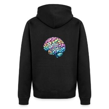 Kreatives Farbgeflecht - Unisex Premium Bio Zip Hoodie - Schwarz - Hinten - Nico (187cm)