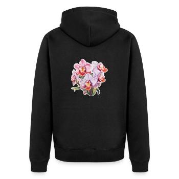 Orchidee - Unisex Premium Bio Zip Hoodie - Schwarz - Hinten - Nico (187cm)