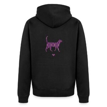 Lila Katze Damast Stil Liebe Herz Niedliche Silhouette - Unisex Premium Bio Zip Hoodie - Schwarz - Hinten - Nico (187cm)