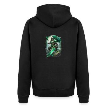 Gepanzerter Ritter, gekleidet in leuchtend grüne - Unisex Premium Bio Zip Hoodie - Schwarz - Hinten - Nico (187cm)