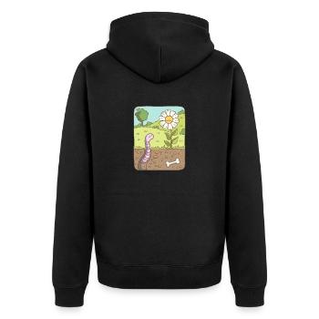 Earthworm looking at flower - Unisex Premium Organic Zip Hoodie - black - Back - Nico (187cm)