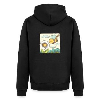 Eine Katzenbiene fliegt zur Blume - Unisex Premium Bio Zip Hoodie - Schwarz - Hinten - Nico (187cm)